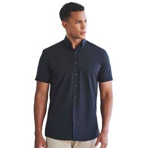 Henbury Mens Cotton Feel CoolPlus Short-Sleeved Shirt / Black